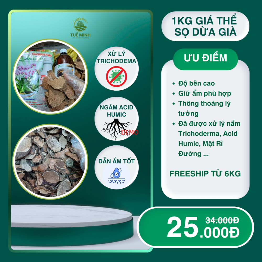 1kg Giá thể sọ dừa già - đã xử lý Trichodema 