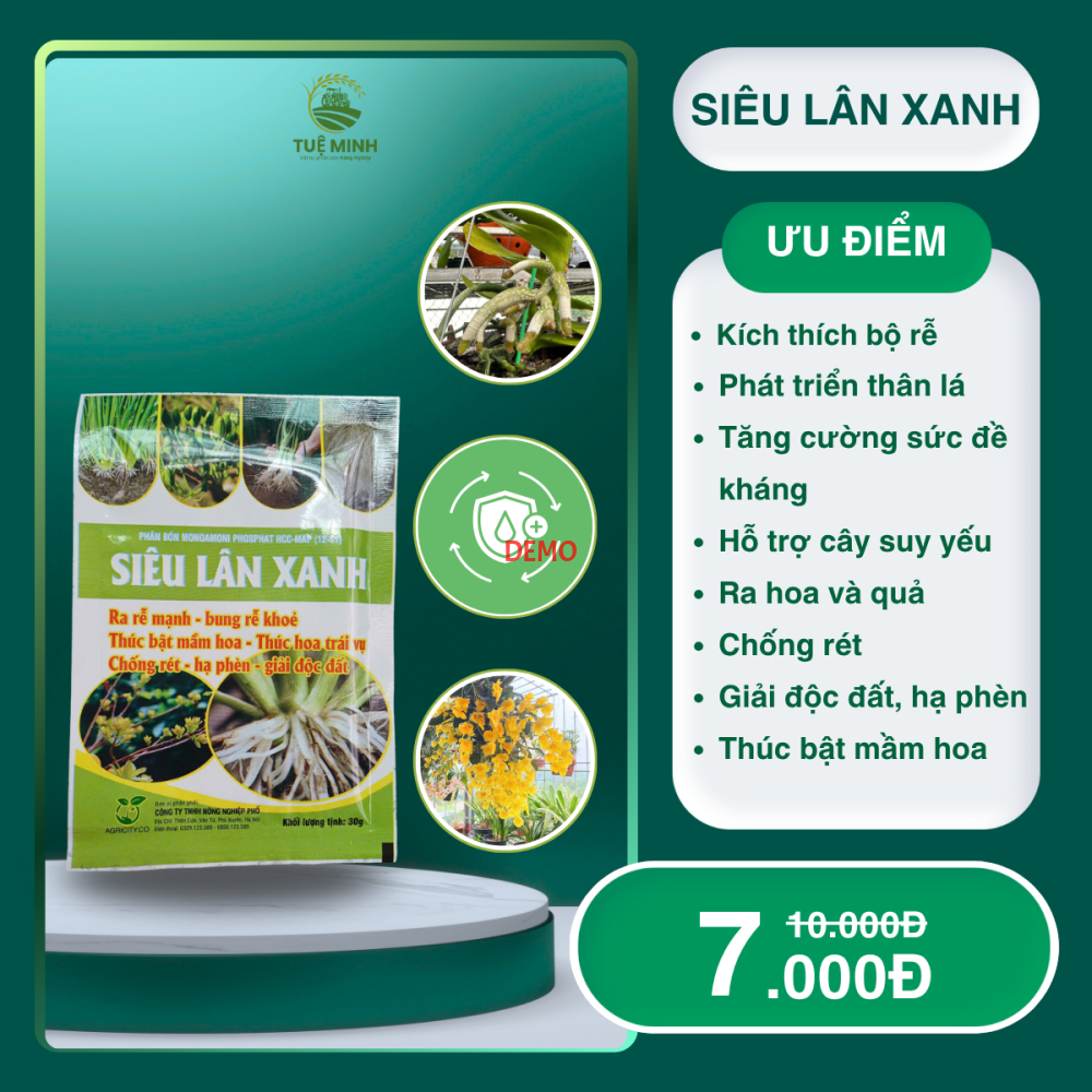 Phân Bón Siêu Lân Xanh gói 30gr phân bón siêu kích rễ, mập mầm, nhiều hoa