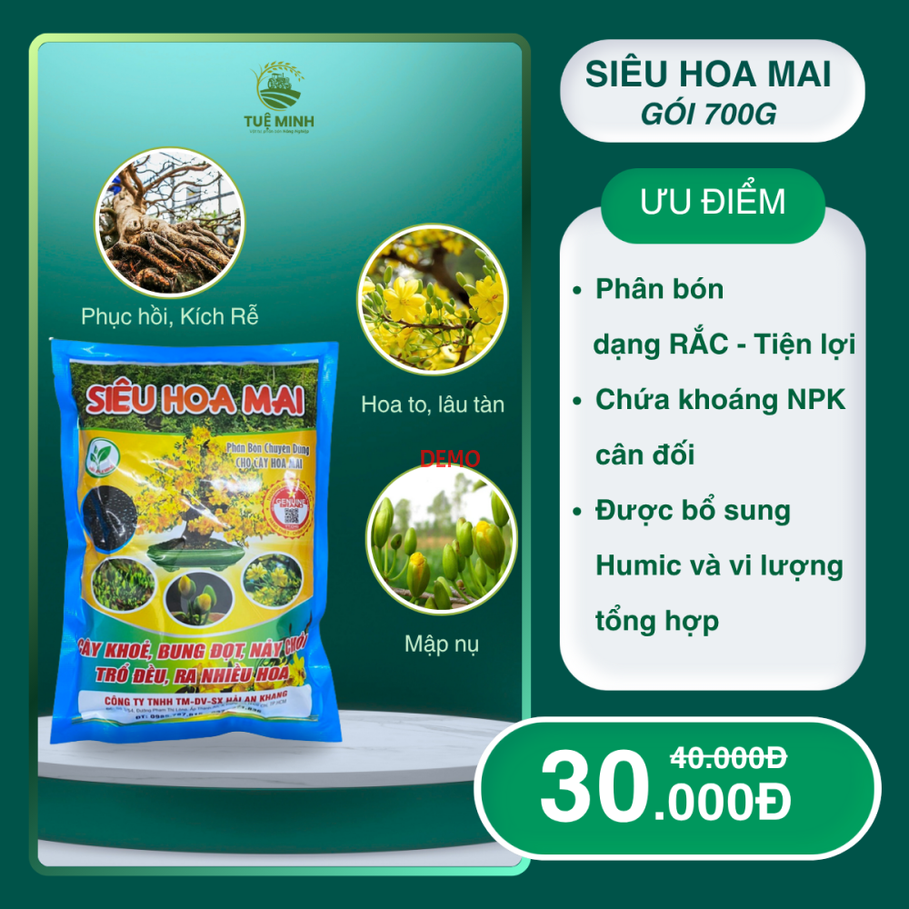 Phân Bón Hữu CƠ SIÊU HOA MAI Dạng Rắc Gốc gói 700g