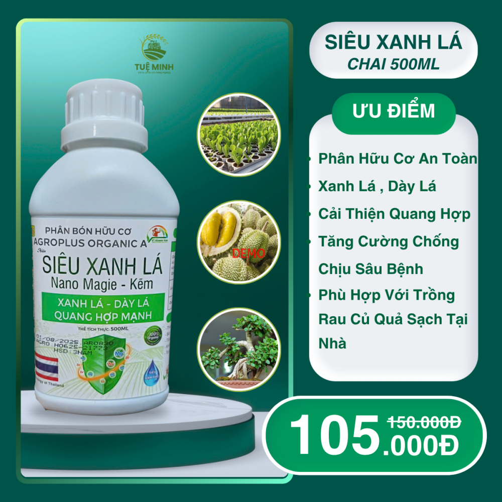 Phân Bón SIÊU XANH LÁ Nano Magie - Kẽm Giúp Cây Quang Hợp Mạnh Chai 500ml