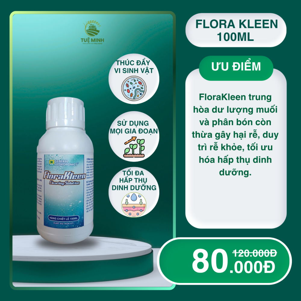 FloraKleen xả muối và dư lượng phân bón tồn đọng trong giá thể trồng cây chai 100ml